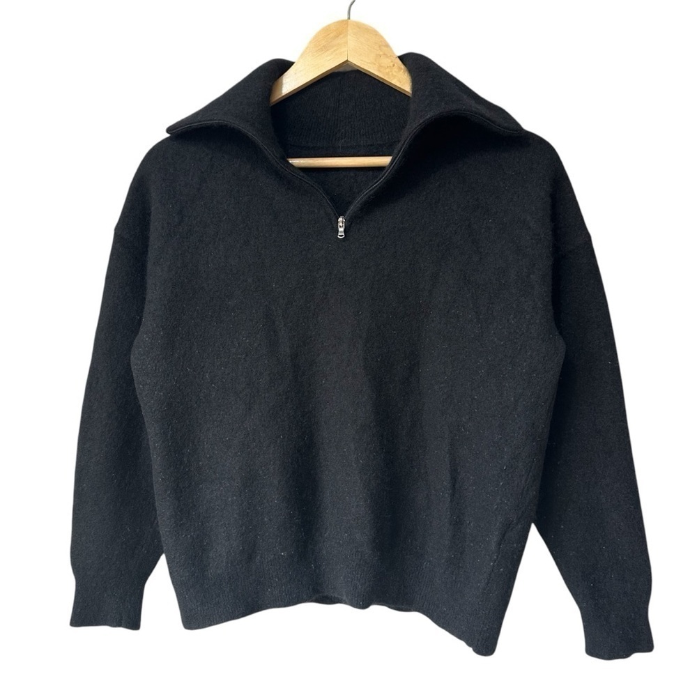 Super Soft Black Cashmere Long Sleeve 1/4 Zip Sweater, PXL